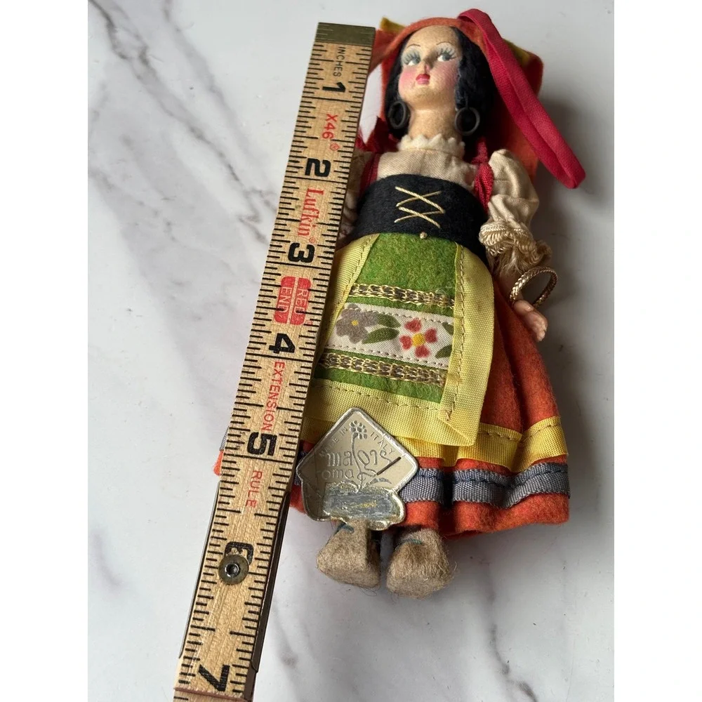 Vintage 50s Magis Roma Italy Souvenir Doll Traditional Folk Costume Red Green 6